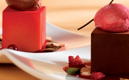 Raspberry and dark chocolate duo dessert